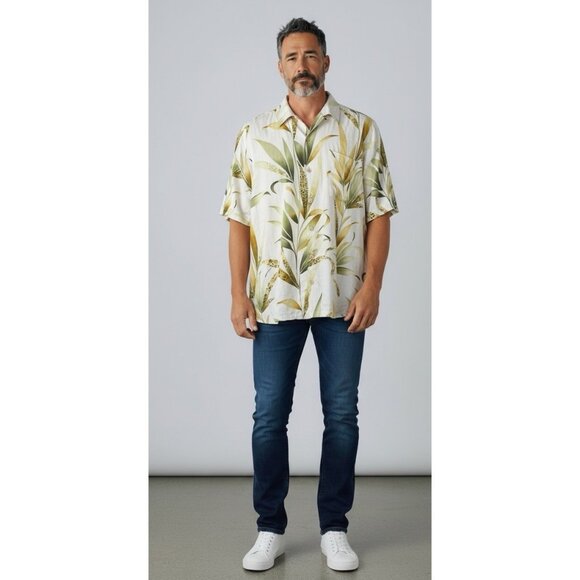 *Tommy Bahama Hawaiian Silk Shirt Mens Size XXL Tropical Yellow Short Sleeve - Picture 1 of 7